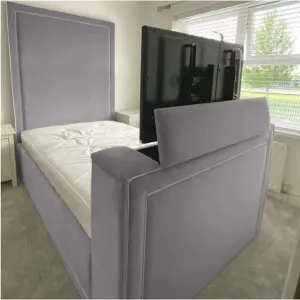 Loxie Plush Velvet Silver TV Bed Frame