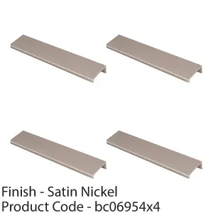 4 PACK - Square Edge Finger Pull Handle - Satin Nickel 200mm - Slim Cupboard Drawer