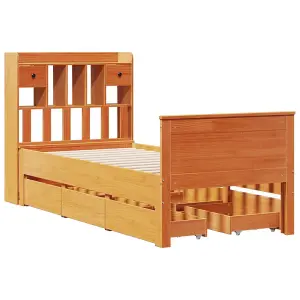 Berkfield Bookcase Bed without Mattress Wax Brown 75x190 cm Small Single Solid Wood Pine