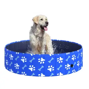 PawHut Dog Swimming Pool Foldable Pet Bathing Shower Tub Padding Pool Dia120cm L- Blue