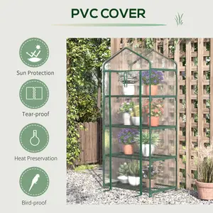 Outsunny Portable 4-Tier Mini Greenhouse Plant Grow House Shed w/ Clear Cover