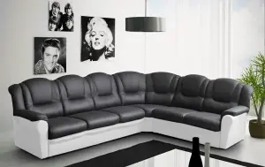 TEXAS CORNER SOFA BLACK AND WHITE FAUX LEATHER SUITE