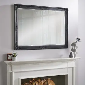 Wall Mirror Highbury Antique Rectangular Shape with Black Frame - H 104cm x W 74cm x D 3.5cm for Hanging in Any Living Area