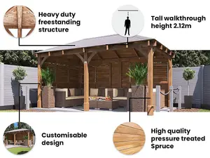 Dunster House Wooden Gazebo 5m x 3m Heavy Duty With Roof Shingles Leviathan