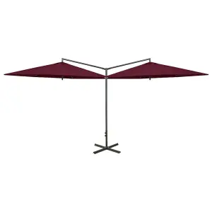 Berkfield Double Parasol with Steel Pole Bordeaux Red 600 cm