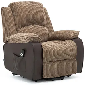 Postana Dual Motor Electric Rise Recliner Jumbo Cord Fabric Armchair Electric Lift Riser Chair (Brown)