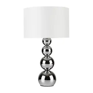 ValueLights Modern Chrome Stacked Balls Table Lamp With White Faux Silk Shade