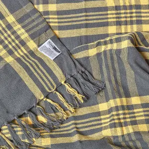 Homescapes Grey & Yellow Tartan Check Sofa and Bed Throw, 255 x 360 cm