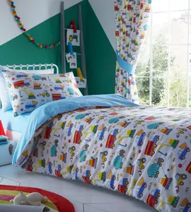 Bright Trucks Single Duvet Cover and Pillowcase