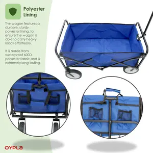 Oypla Blue Heavy Duty Foldable Garden Festival Trolley Cart Wagon Truck Wheelbarrow