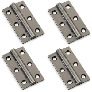 4 PACK - PAIR Solid Brass Cabinet Butt Hinge - 50mm - Pewter Premium Cupboard Fixings