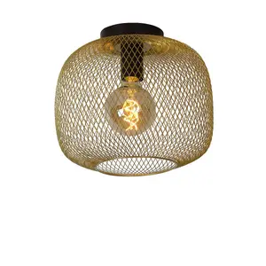 Lucide Mesh Vintage Flush Ceiling Light 30cm - 1xE27 - Matt Gold, Brass