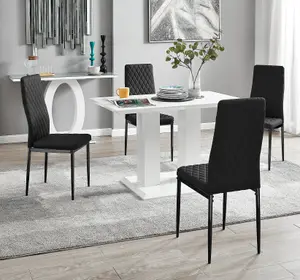 Furniturebox UK 4 Seater Dining Set - Imperia White High Gloss Dining Table and Chairs - 4 Black Milan Black Leg Chairs