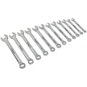 12-Piece Slim Handled Combination Spanner Set - 12 Point Metric Ring & Open Ended Tool Kit