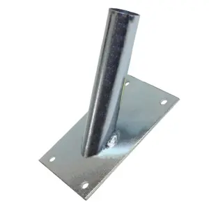 Single Flag Pole Holder - Wall Mounted Flag Pole Bracket, Galvanised (Silver), Rust and Weather Resistant, Heavy Duty