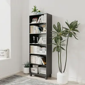 URBNLIVING 180cm Height Black 6 Tier Wide Wooden Bookcase Shelf Storage Display Shelving Unit