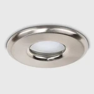 ValueLights Downlight IP65 Brushed Chrome Ceiling Light Fitting 4 Pack With Cool White Bulbs