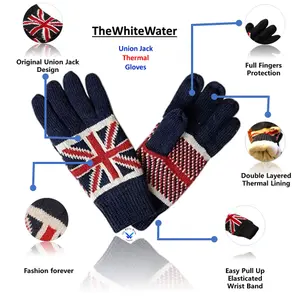 2 Layers Winter Gloves Full Fingers Union Jack British Flag Woolly Knitted Unisex Mittens