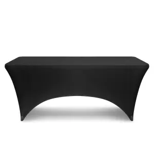 8ft Tight Fitted Tablecloth, Rectangle Spandex Patio Table Cover, Black, Pack of 2