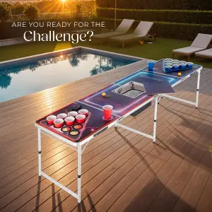 Drink Pong Table - ice box, LED lighting, cup holders, 100 cups, 6 balls