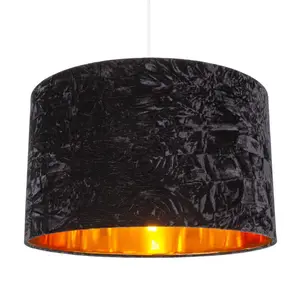 Modern Crushed Velvet Lamp Shade with Shiny Paper Inner Black / 15cm H x 20cm W x 20cm D