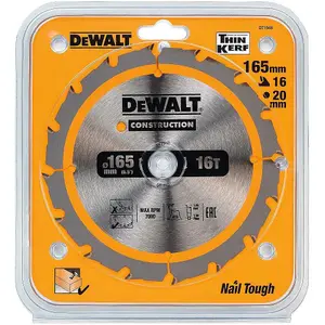 DeWALT DT1948 Cordless Construction Cordless Circular Saw Blade 165 x 20mm x 16T