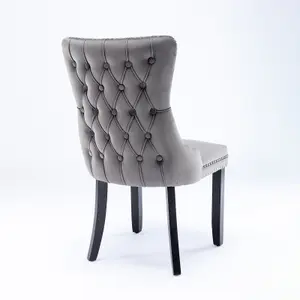 Set of 4 Lux Velvet Tufted Kitchen Dining Chairs Wing High Back Office Bedroom Chairs Grey