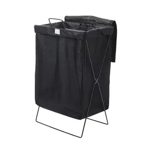 Black Folding Fabric Laundry Hamper Basket Clothes Storage with Lid and Handle