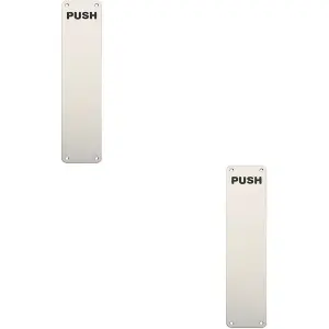 2x Push Engraved Door Finger Plate 350 x 75mm Bright Stainless Steel Push Plate