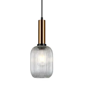 Luminosa Modern Hanging Pendant Brass 1 Light  with Clear Shade, E27