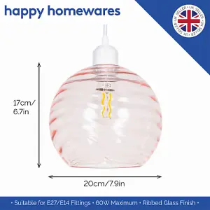 Modern Designer Pink Circular Ribbed Glass Non Electric Pendant Lamp Shade