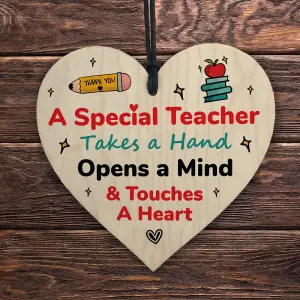 Red Ocean Handmade Wooden Hanging Heart Plaque Gift for Special Teacher - Thank You Keepsake Gift For Teacher