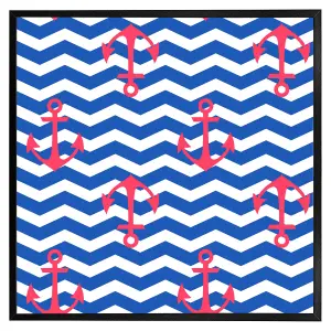 Anchors on zig zag stripes (Picutre Frame) / 20x20" / Brown