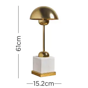 ValueLights Ortiz Contemporary Brass Dome Table Lamp with White Marble Base