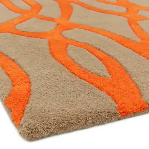 Orange Wool Luxurious Modern Easy to Clean Handmade Abstract Rug For Bedroom Dining Room And Living Room -120cm X 170cm