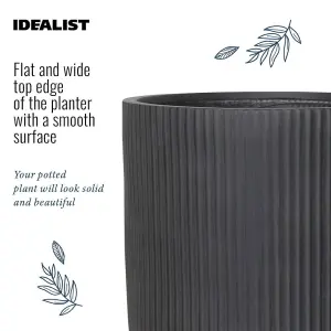 IDEALIST 30cm Round Planter with Drainage Holes, Ribbed Black Reinforced Stone Cylinder Outdoor Plant Pot D30 H30 cm, 16L