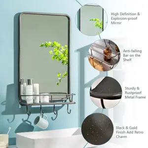 Costway Wall-mounted Bathroom Mirror Decorative Farmhouse Wall Mirror