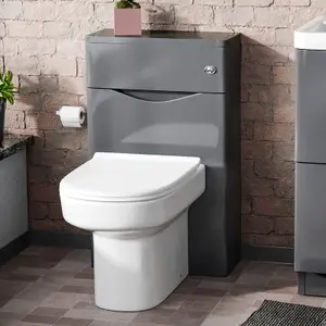 Nes Home Modern Back To Wall Toilet Pan and Grey WC Unit & Soft Close Seat