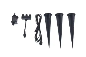 GoodHome Eriksson Matt Black LED Outdoor Stake light (D)120mm, Pack of 3