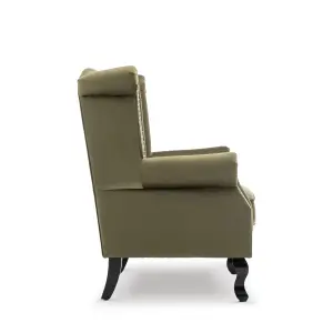 Velvet Sage Green Fireside Henley Wingback Armchair with Buttons