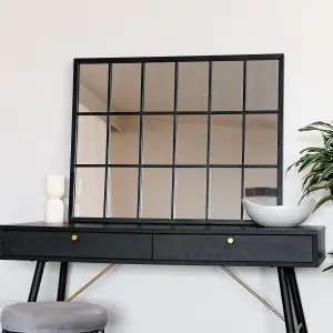 Jobu home - Kyo - Black Metal Rectangle Lattice Window Mirror - 90cm x 70cm