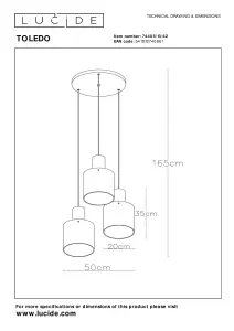 Lucide Toledo Vintage Cluster Pendant Light - 3xE27 - Amber