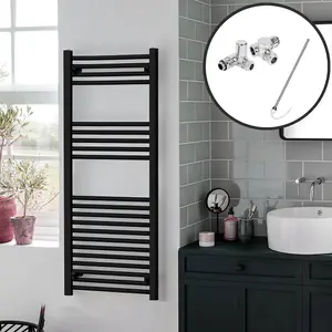 Bray Dual Fuel Heated Towel Rail, Straight, Black - W500 x H1200 mm