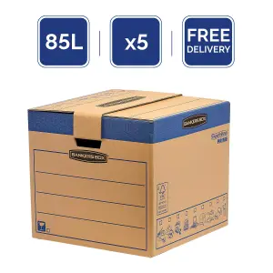 5 BANKERS BOX Cardboard Moving Boxes 85L Ultra Heavy Duty Double Wall Boxes Pack of 5