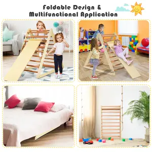 Costway Wooden Foldable Triangle Climber Step Training Ladder Pikler Toddler With Ramp