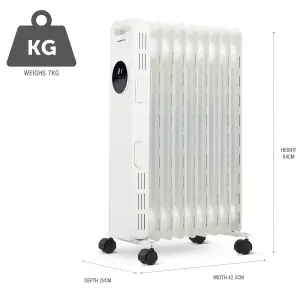 NETTA 2000W Oil Radiator with Timer, Remote & Digital Display - White