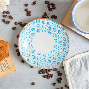 Nicola Spring - Hand-Printed Cappuccino Saucers - 14.5cm - Blue - Pack of 12