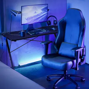 Costway Z-Shaped Computer Desk w/ LED Lights & Large Carbon Fiber Surface Home Office