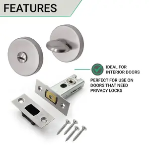 EAI Tubular Bathroom Deadbolt Kit - 76mm Case - 57mm Backset - Satin Stainless