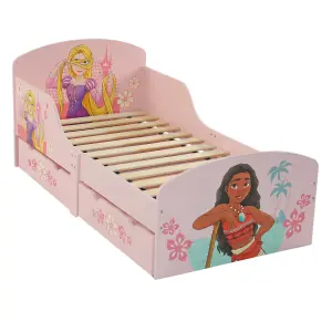 Disney Princess Toddlers Bed with storage, Engineered Wood, Light Pink, W143 X D75 X H64cm